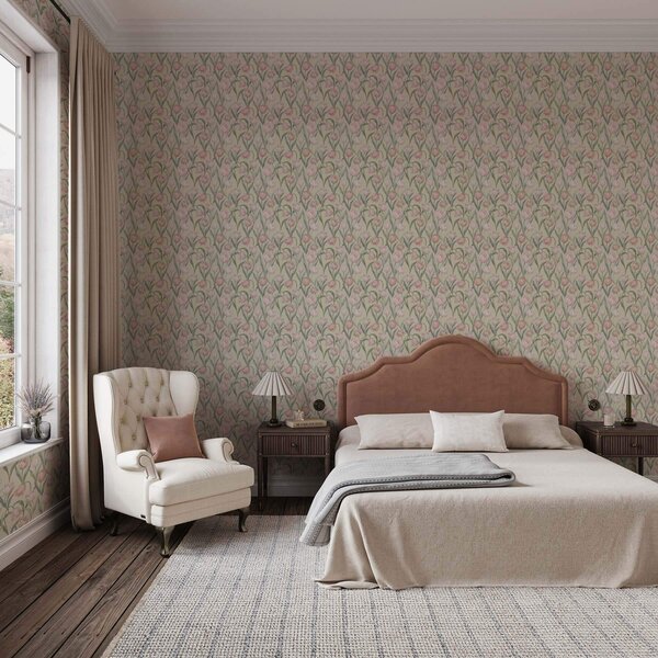 Carta da parati Tulipani rosa tenue su un delicato sfondo beige, Parati fiori e piante classici, a00589 : Uwalls.it