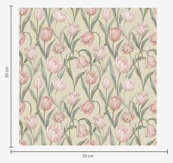 Carta da parati Tulipani rosa tenue su un delicato sfondo beige, Parati fiori e piante classici, a00589 : Uwalls.it