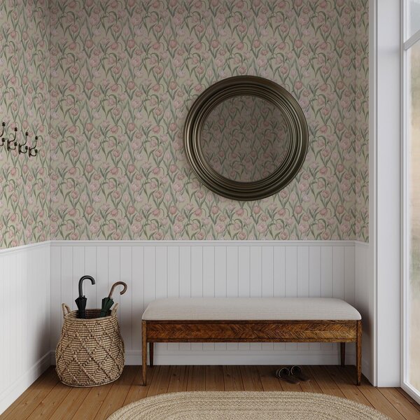 Carta da parati Tulipani rosa tenue su un delicato sfondo beige, Parati fiori e piante classici, a00589 : Uwalls.it