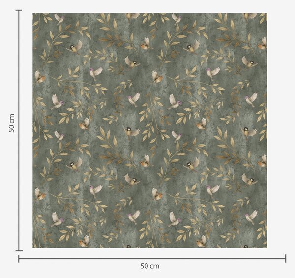 Carta da parati Uccelli tra foglie arancioni su sfondo verde intenso, Parati fiori e piante classici, a00591 : Uwalls.it