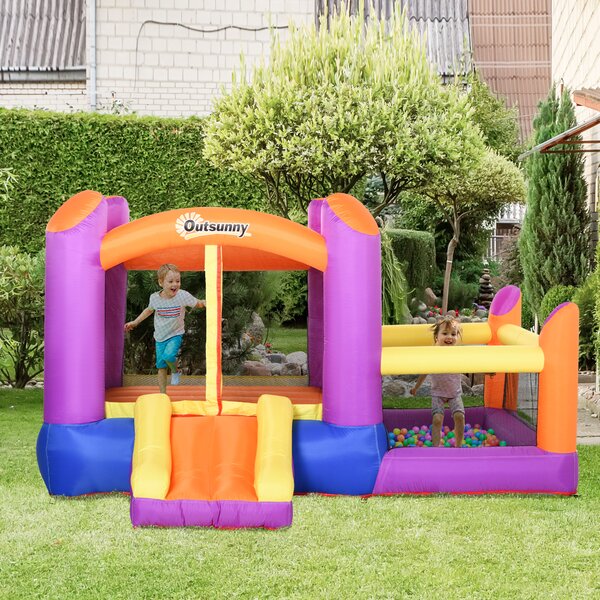 Outsunny Castello Gonfiabile Gioco per Bambini con Scivolo e Piscina per Giardino, Multicolor, 280x 250x170cm|Aosom