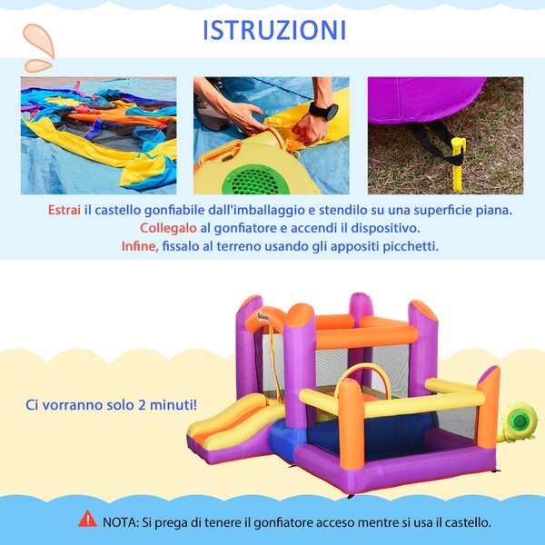 Outsunny Castello Gonfiabile Gioco per Bambini con Scivolo e Piscina per Giardino, Multicolor, 280x 250x170cm|Aosom