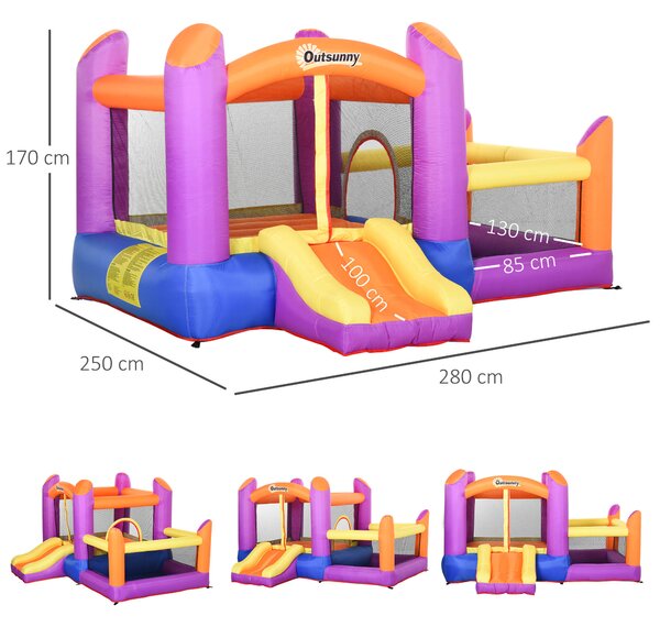 Outsunny Castello Gonfiabile Gioco per Bambini con Scivolo e Piscina per Giardino, Multicolor, 280x 250x170cm|Aosom