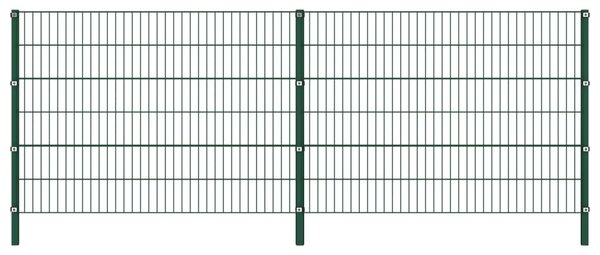 Pannello di Recinzione con Pali in Ferro 3,4x1,2 m Verde