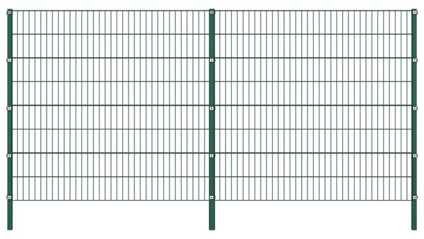 Pannello di Recinzione con Pali in Ferro 3,4x1,6 m Verde