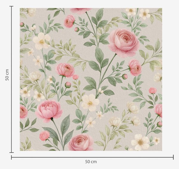 Carta da parati Peonie acquerellate e fiori bianchi su sfondo grigio-beige, Parati fiori e piante classici, a00592 : Uwalls.it