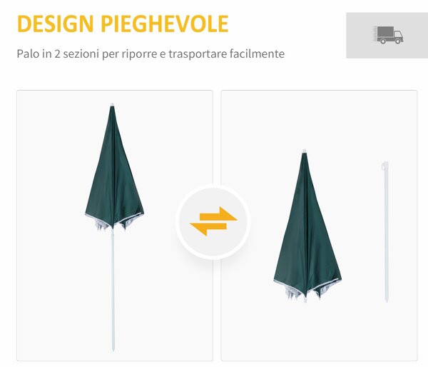 Outsunny Ombrellone da Spiaggia e da Giardino Φ220cm con Tenda Parasole, Poliestere e Metallo, Verde Scuro e Bianco|Aosom