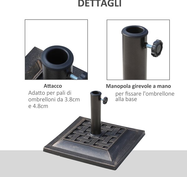 Outsunny Basamento Ombrellone da Giardino, Resina e Acciaio, Stile Vintage, 44x44x32cm, Design Antico, Nero e Bronzo|Aosom
