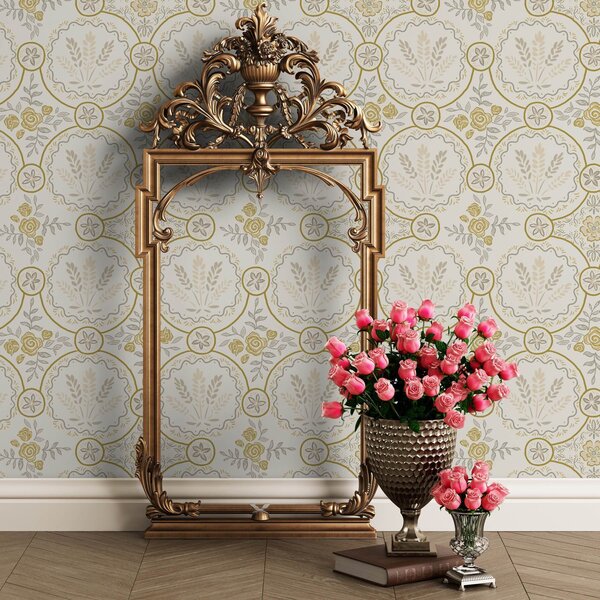 Carta da parati Ornamento retrò con grano e rose, Parati fiori e piante classici, a00595 : Uwalls.it