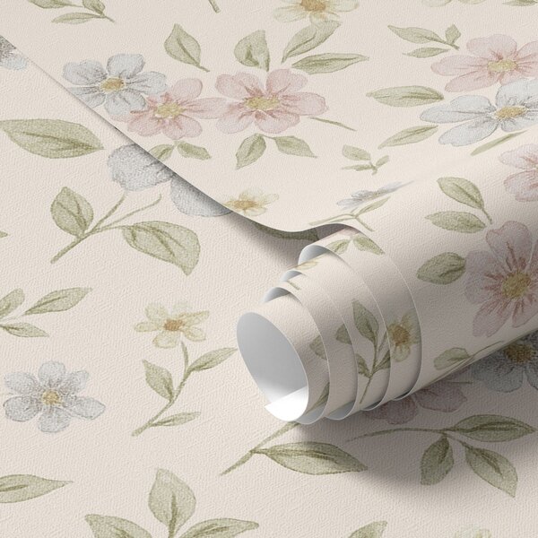 Carta da parati Fiori di campo dai colori pastello su sfondo color crema, Parati fiori e piante classici, a00596 : Uwalls.it
