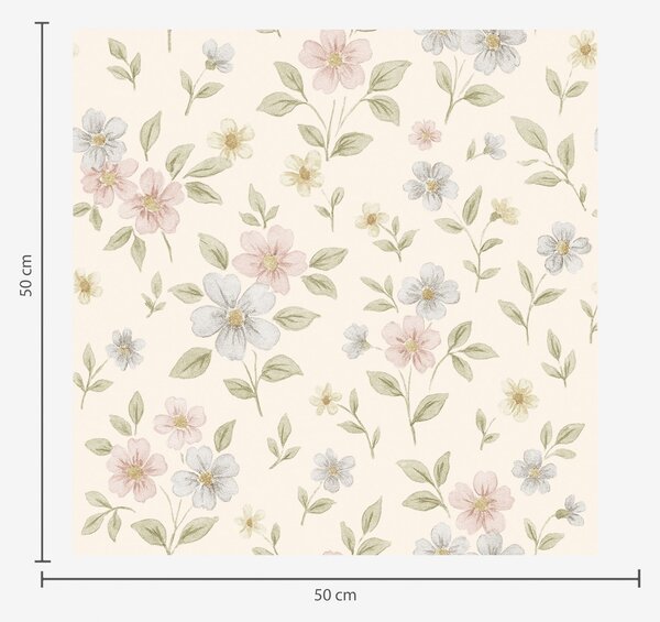 Carta da parati Fiori di campo dai colori pastello su sfondo color crema, Parati fiori e piante classici, a00596 : Uwalls.it