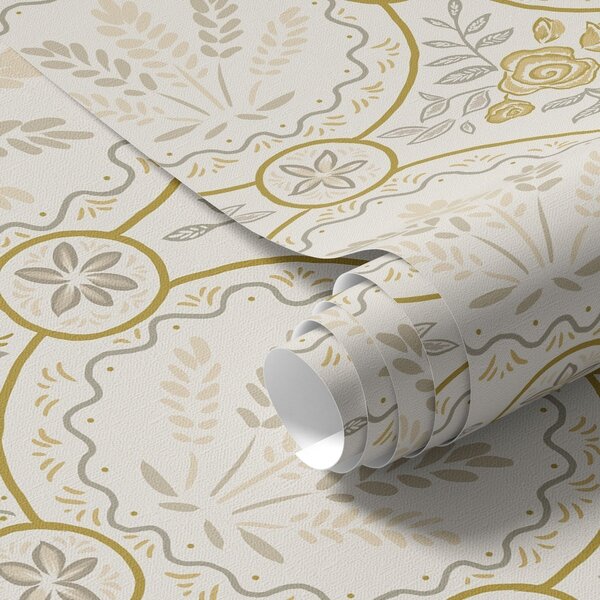 Carta da parati Ornamento retrò con grano e rose, Parati fiori e piante classici, a00595 : Uwalls.it