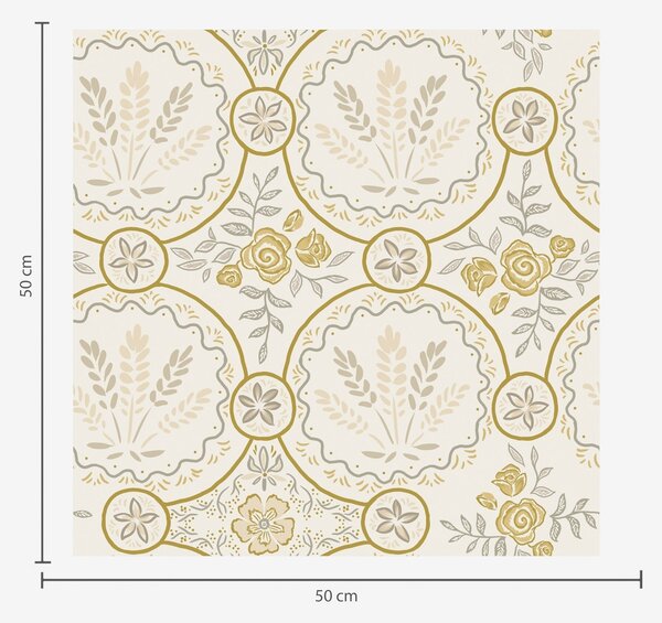 Carta da parati Ornamento retrò con grano e rose, Parati fiori e piante classici, a00595 : Uwalls.it