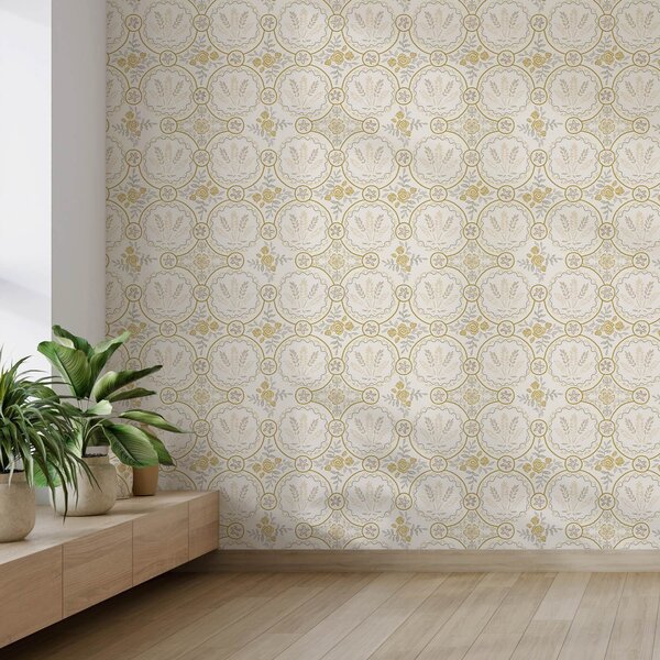 Carta da parati Ornamento retrò con grano e rose, Parati fiori e piante classici, a00595 : Uwalls.it
