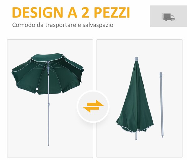Outsunny Ombrellone da Esterno, Giardino, Terrazza Portatile Φ220cm con Tettuccio Inclinabile in Poliestere Verde Scuro|Aosom