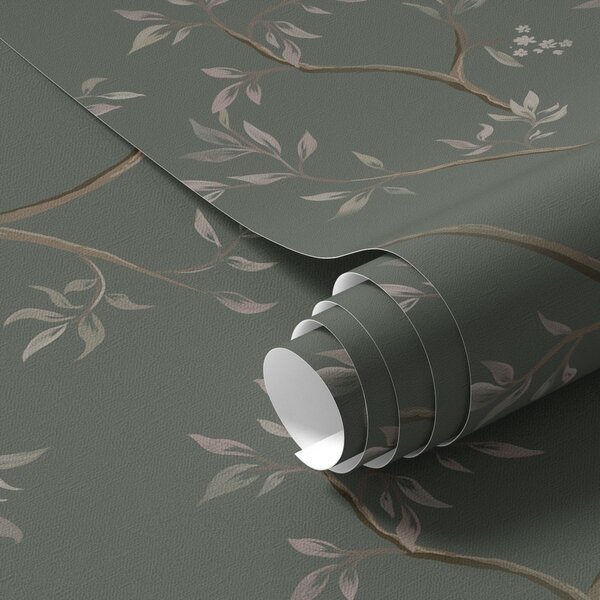 Carta da parati Delicati rami frondosi su sfondo verde scuro, Parati fiori e piante classici, a00597 : Uwalls.it