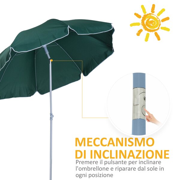 Outsunny Ombrellone da Esterno, Giardino, Terrazza Portatile Φ220cm con Tettuccio Inclinabile in Poliestere Verde Scuro|Aosom