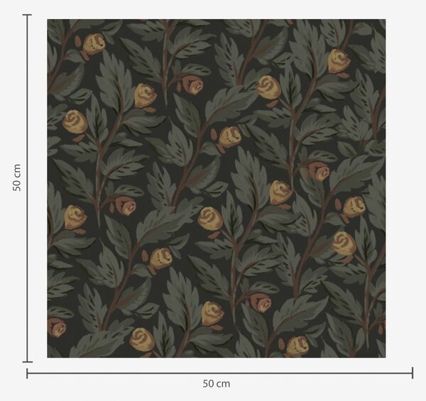 Carta da parati Motivo floreale scuro con boccioli e foglie gialli, Parati fiori e piante classici, a00598 : Uwalls.it