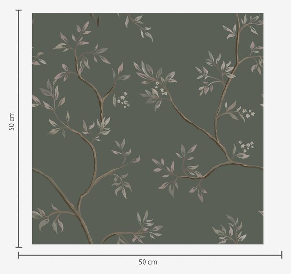 Carta da parati Delicati rami frondosi su sfondo verde scuro, Parati fiori e piante classici, a00597 : Uwalls.it
