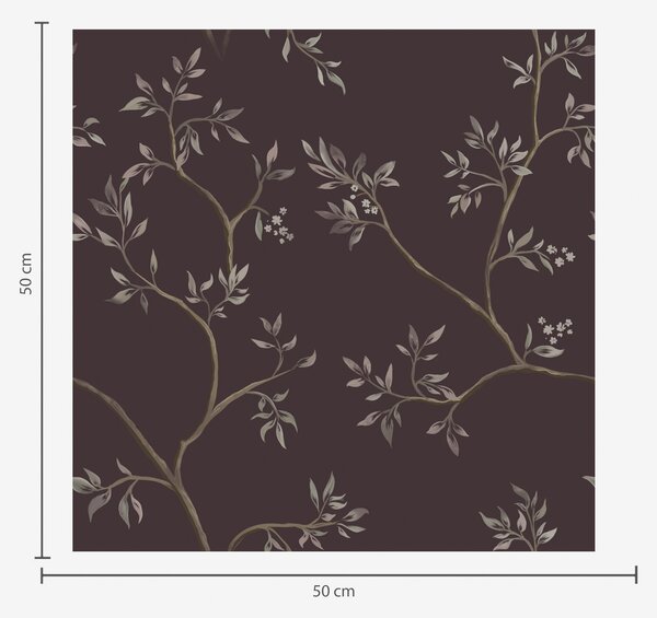 Carta da parati Delicati rami frondosi su un ricco sfondo color prugna, Parati fiori e piante classici, a00597v2 : Uwalls.it