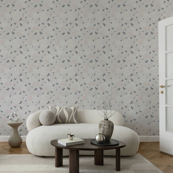 Carta da parati Fiori ariosi su uno sfondo chiaro, morbide tonalità rosa-grigio, Parati fiori e piante classici, a00600 : Uwalls.it