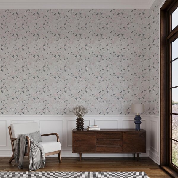 Carta da parati Fiori ariosi su uno sfondo chiaro, morbide tonalità rosa-grigio, Parati fiori e piante classici, a00600 : Uwalls.it