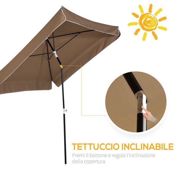 Outsunny Ombrellone da Esterno 198x195cm, Terrazza, Giardino con Tettuccio Quadrato, Regolabile e Portatile, Caffè|Aosom