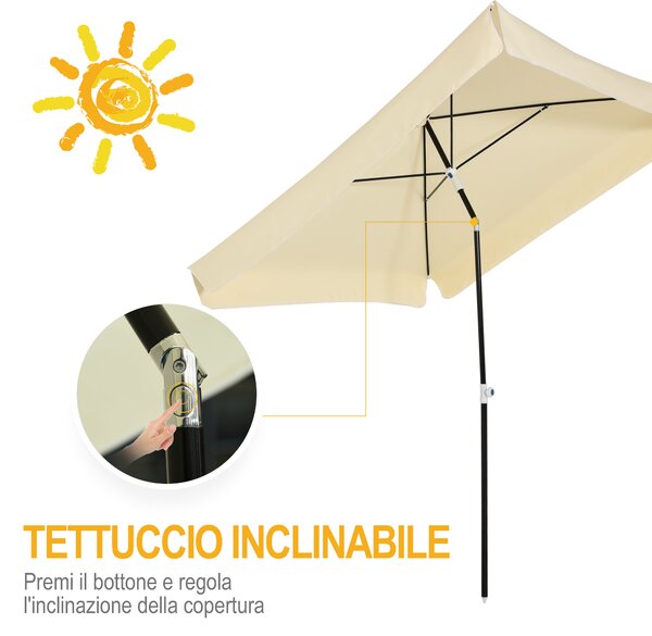 Outsunny Ombrellone da Esterno 198x195cm, Terrazza, Giardino con Tettuccio Quadrato, Regolabile e Portatile, Bianco Crema|Aosom
