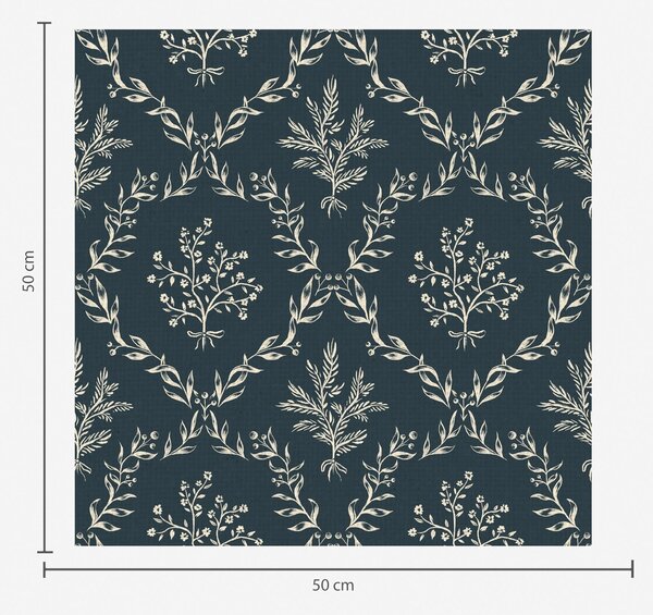 Carta da parati Ghirlande bianche di erbe e fiori su sfondo verde acqua scuro, Parati fiori e piante classici, a00599v2 : Uwalls.it