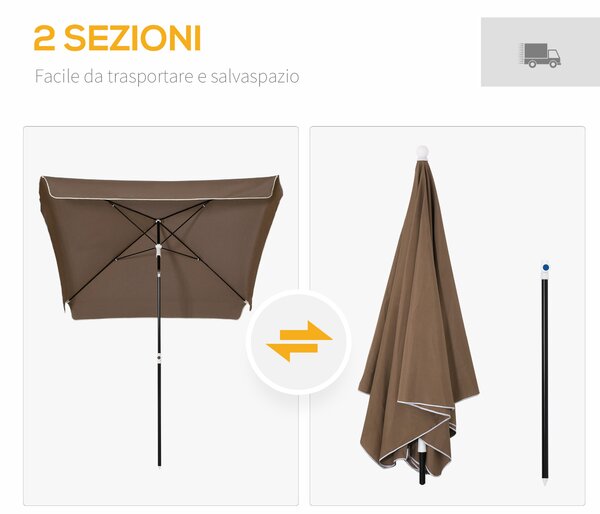 Outsunny Ombrellone da Esterno 198x195cm, Terrazza, Giardino con Tettuccio Quadrato, Regolabile e Portatile, Caffè|Aosom