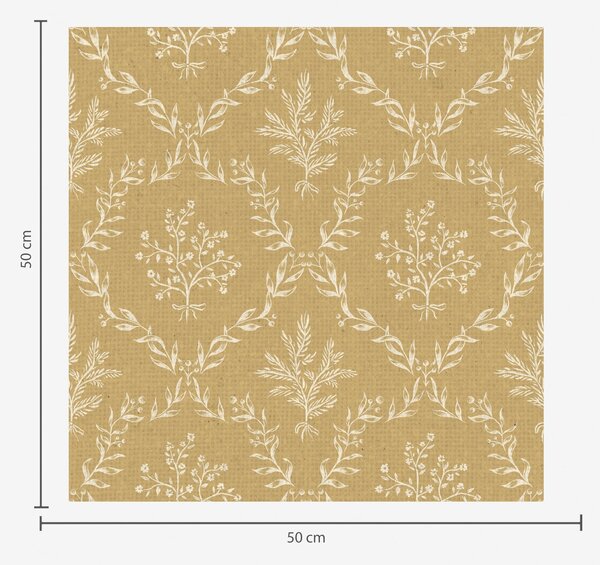 Carta da parati Ghirlande bianche di erbe e fiori su sfondo senape, Parati fiori e piante classici, a00599 : Uwalls.it