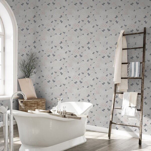 Carta da parati Fiori ariosi su uno sfondo chiaro, morbide tonalità rosa-grigio, Parati fiori e piante classici, a00600 : Uwalls.it