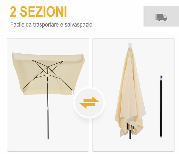 Outsunny Ombrellone da Esterno 198x195cm, Terrazza, Giardino con Tettuccio Quadrato, Regolabile e Portatile, Bianco Crema|Aosom