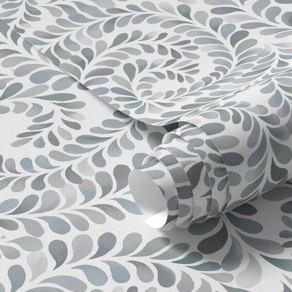 Carta da parati Spirali fogliari nei toni freddi del grigio-blu, Parati fiori e piante classici, a00602v1 : Uwalls.it