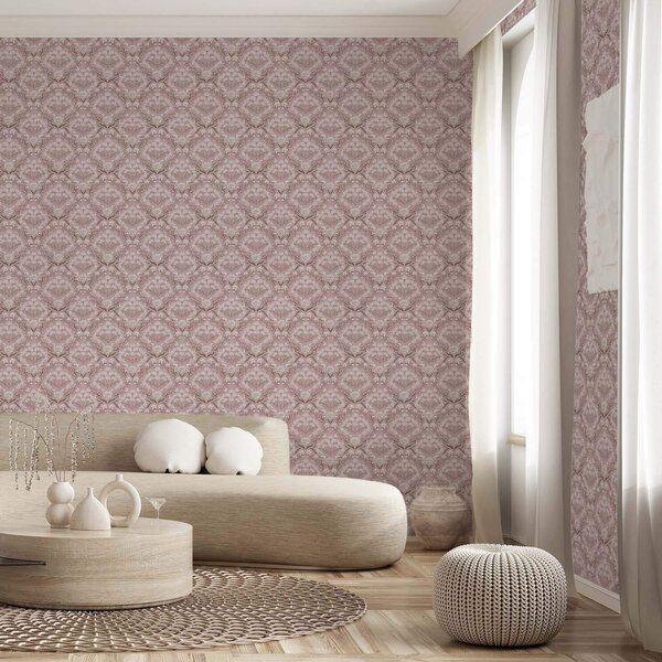 Carta da parati Damasco rosa: peonie, bucaneve e grappoli di pizzo, Parati fiori e piante classici, a00603 : Uwalls.it