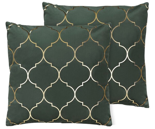 Set di 2 cuscini decorativi velluto verde 45 x 45 cm motivo quadrifoglio stampa trifoglio marocchino glamour Beliani