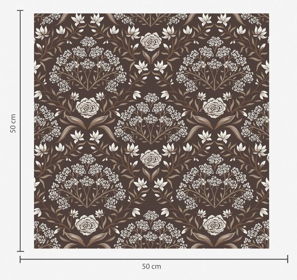 Carta da parati Cioccolato fondente damascato con peonie e bucaneve, Parati fiori e piante classici, a00603v2 : Uwalls.it
