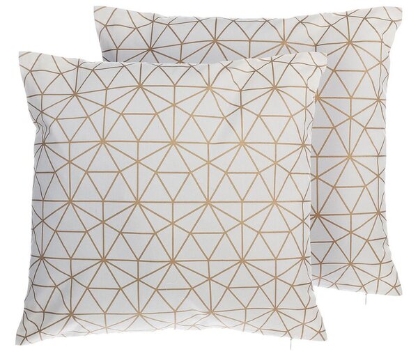 Set di 2 cuscini Decorativi in Cotone Dorato Motivo Triangolo 45 x 45 cm Rete Geometrica Accessori Arredamento Moderno Beliani