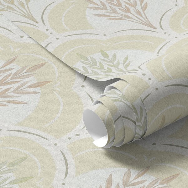Carta da parati Grano sotto gli archi, morbida base acquerellata color crema-giallo, Parati fiori e piante classici, a00607 : Uwalls.it