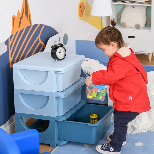 HOMCOM Cassettiera in Plastica Colorata per Cameretta con 3 Cassetti, Arredamento Casa e Asilo 37x37x56.5cm Blu|Aosom