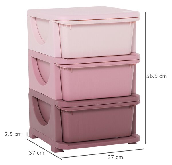 HOMCOM Cassettiera in Plastica Colorata per Cameretta con 3 Cassetti, Arredamento Casa e Asilo 37x37x56.5cm Rosa|Aosom
