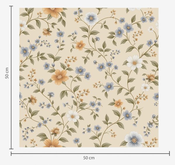 Carta da parati Rami fioriti con fiori blu e pesca, Parati fiori e piante classici, a00575 : Uwalls.it