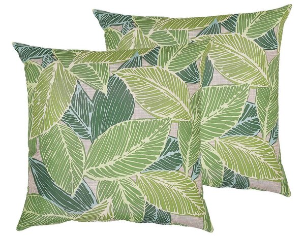 Set di 2 cuscini da esterno in poliestere verde 40 x 40 cm cuscini da giardino con motivo a foglia con cerniera Beliani