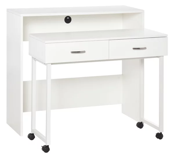 HOMCOM Scrivania per Camera e Ufficio con Cassetti e Ruote, Postazione di Lavoro Doppia o Singola, 100x36x88cm, Bianco|Aosom
