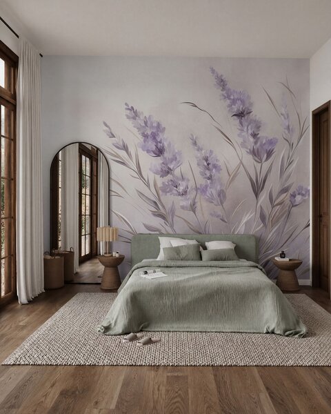 Carta da parati Fiori di lavanda con steli e foglie lunghi, opera d’arte dai toni tenui e dalla texture, Carta da parati Buffer, w10018 : Uwalls.it