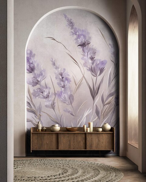 Carta da parati Fiori di lavanda con steli e foglie lunghi, opera d’arte dai toni tenui e dalla texture, Carta da parati Buffer, w10018 : Uwalls.it
