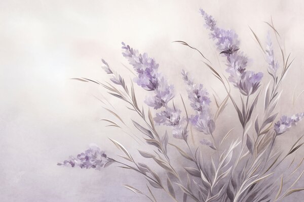 Carta da parati Fiori di lavanda con steli e foglie lunghi, opera d’arte dai toni tenui e dalla texture, Carta da parati Buffer, w10018 : Uwalls.it