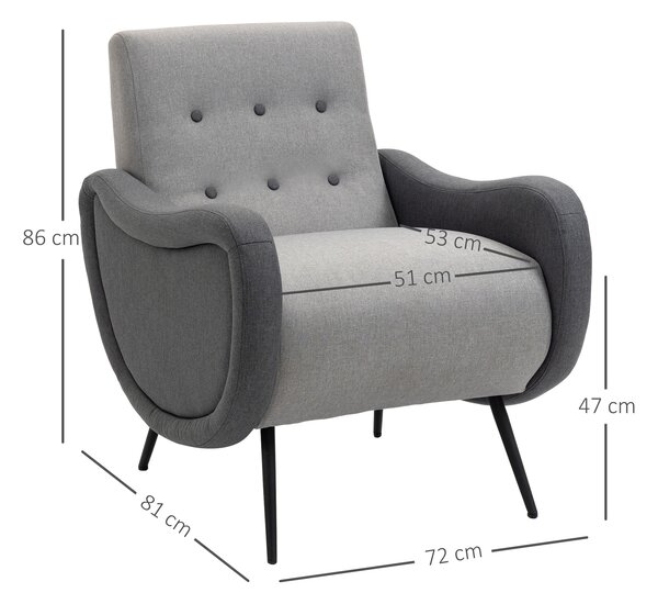 HOMCOM Poltroncina per Camera da Letto o Soggiorno, Poltrona Moderna Imbottita in Tessuto Grigio e Metallo, 72x81x86cm|Aosom