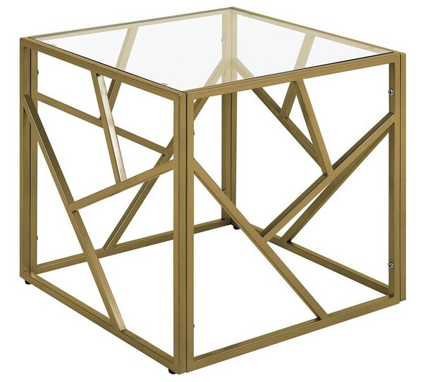 Tavolino Piano In Vetro Trasparente Struttura In Metallo Dorato Cubo 50 x 50 cm Glam Modern Beliani