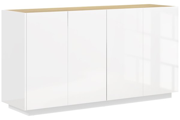 HOMCOM Credenza Moderna con Armadietti a 2 Ante, Chiusura Ammortizzata e Ripiani Regolabili, 140x40x75cm, Bianco Lucido